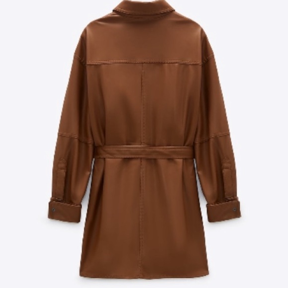 ZARA BROWN CAMEL LEATHER BELT SHIRT MINI DRESS TAN - Picture 9 of 9